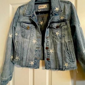 Denim Jacket, size L, white embroidery stars